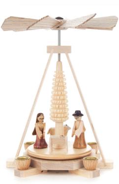 074-164 - Dregeno Mini Pyramid - Natural Wood Nativity - 6\H x 4.25\W x 3.25\D