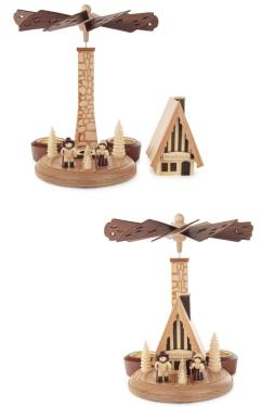 085-144-1 - Dregeno Pyramid - Natural \Waldhaus\ Pyramid with Smoker House Detail - 10.25\H x 9.5\W x 9.5\D