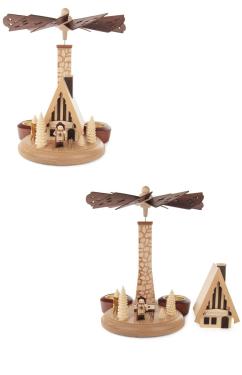 085-144 - Dregeno Pyramid - Natural \Frosthaus\ Pyramid with Smoker House Detail - 10.25\H x 9.5\W x 9.5\D