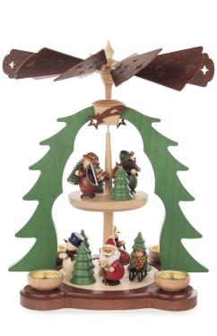085-943-1 - Dregeno Pyramid - 2-Tier Christmas Motif With Santa and Snowman -15.35\H x 12.2\W x 12.2\D