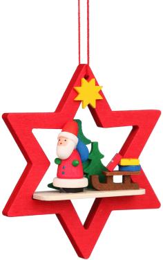 10-0857 - Christian Ulbricht Ornament - Santa with Sled in Red Star - 3\H x 3\W x 1\D