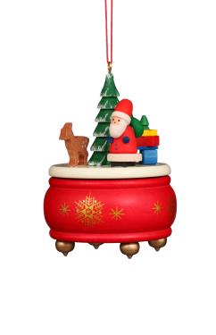 10-0924 - Christian Ulbricht Ornament - Red Music Box With Santa - 3\H x 2.5\W x 2.5\D