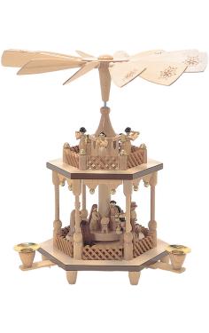 1371 - Richard Glaesser Pyramid - 2 tiers Nativity Scene and Angel Musicians - 12.5\H x 12.5\W x 12.5\