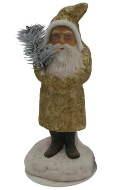 25024 - Schaller Paper Mache Candy Container - Old Gold Glitter Santa - 9.5\H x 4.25\W x 4.25\D