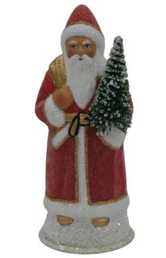 25175 - Schaller Paper Mache  Candy Container - Red Beaded Santa - 6.25\H x 2.5\W x 2.5\D