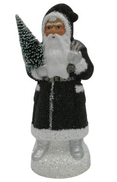 25240 - Schaller Paper Mache Candy Container - Black Beaded Santa - 9.5\H x 3.5\W x 3.5\D