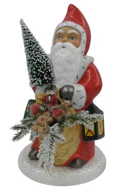25265 - Schaller Paper Mache Candy Container - Glitter Santa - 11\H x 6.25\W x 6.25\D