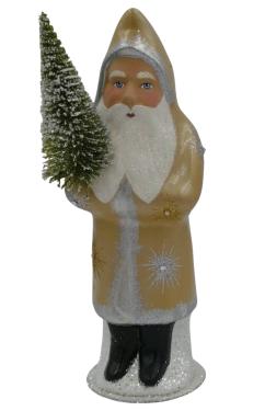 2527 - Schaller Paper Mache Candy Container - Gold Santa - 11.25\H x 3.5\W x 3.5\D