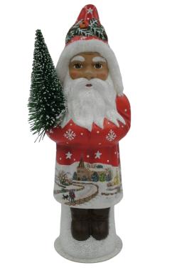 2532 - Schaller Paper Mache Candy Container - Santa with Christmas Scene - 8\H x 4.5\W x 4.5\D