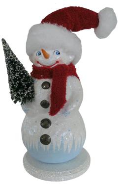 253450 - Schaller Paper Mache Candy Container - XL Snowman with Santa Hat - 14.5\H x 7\W x 7\D