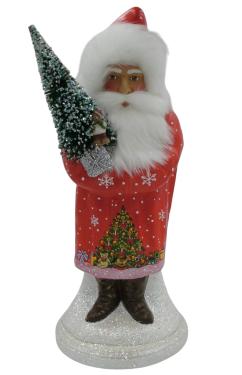 2540 -  Schaller Paper Mache Candy Container - Santa with Christmas Tree Design -