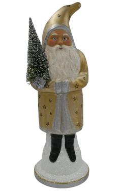 2543 - Schaller Paper Mache Candy Container - Gold Santa with Stars - 18\H x 6.25\W x 6.25\D