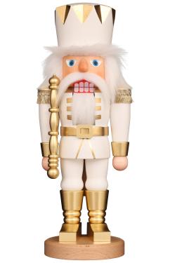 32-826 - Christian Ulbricht Nutcracker - White and Gold King - 16.5\H x 6.1\W x 5.1\D
